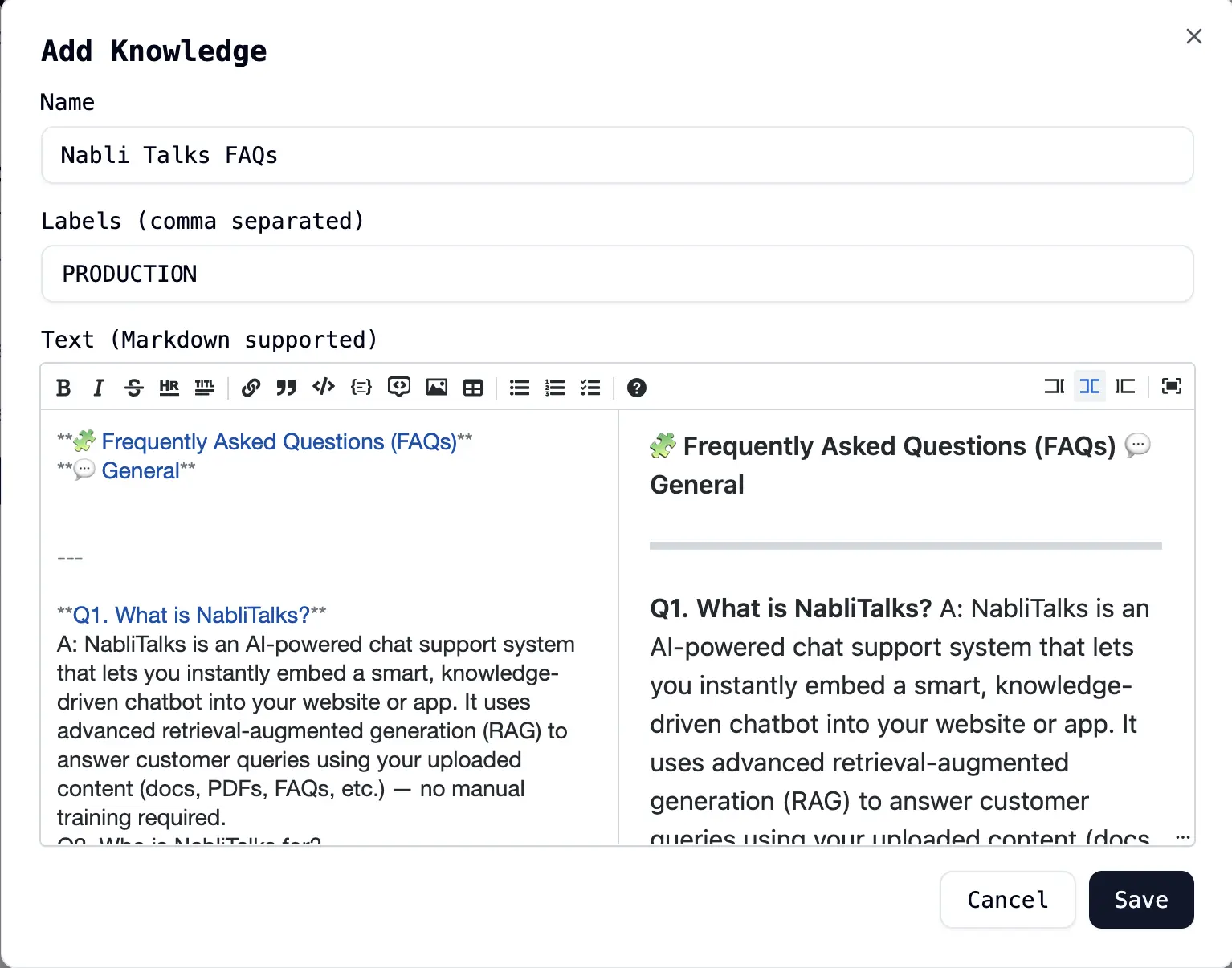 Upload knowledge sources