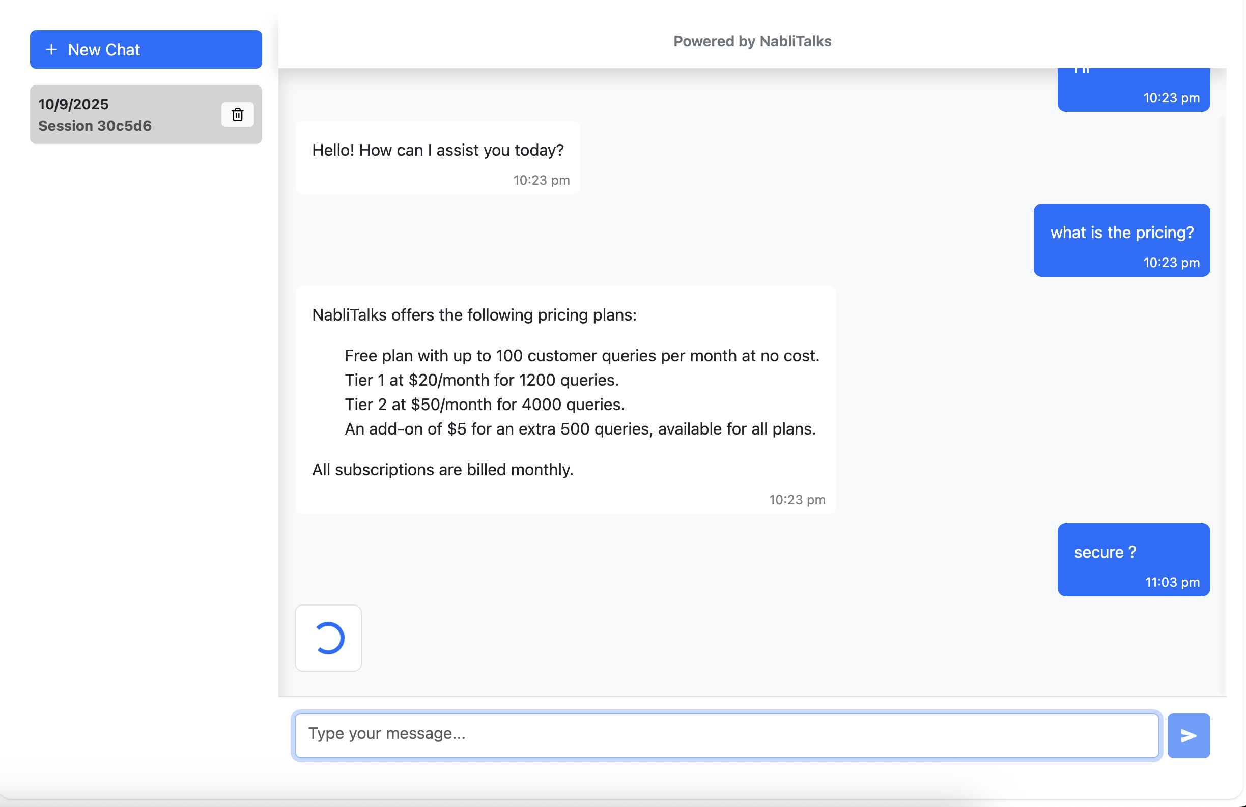 Chat SDK example screenshot