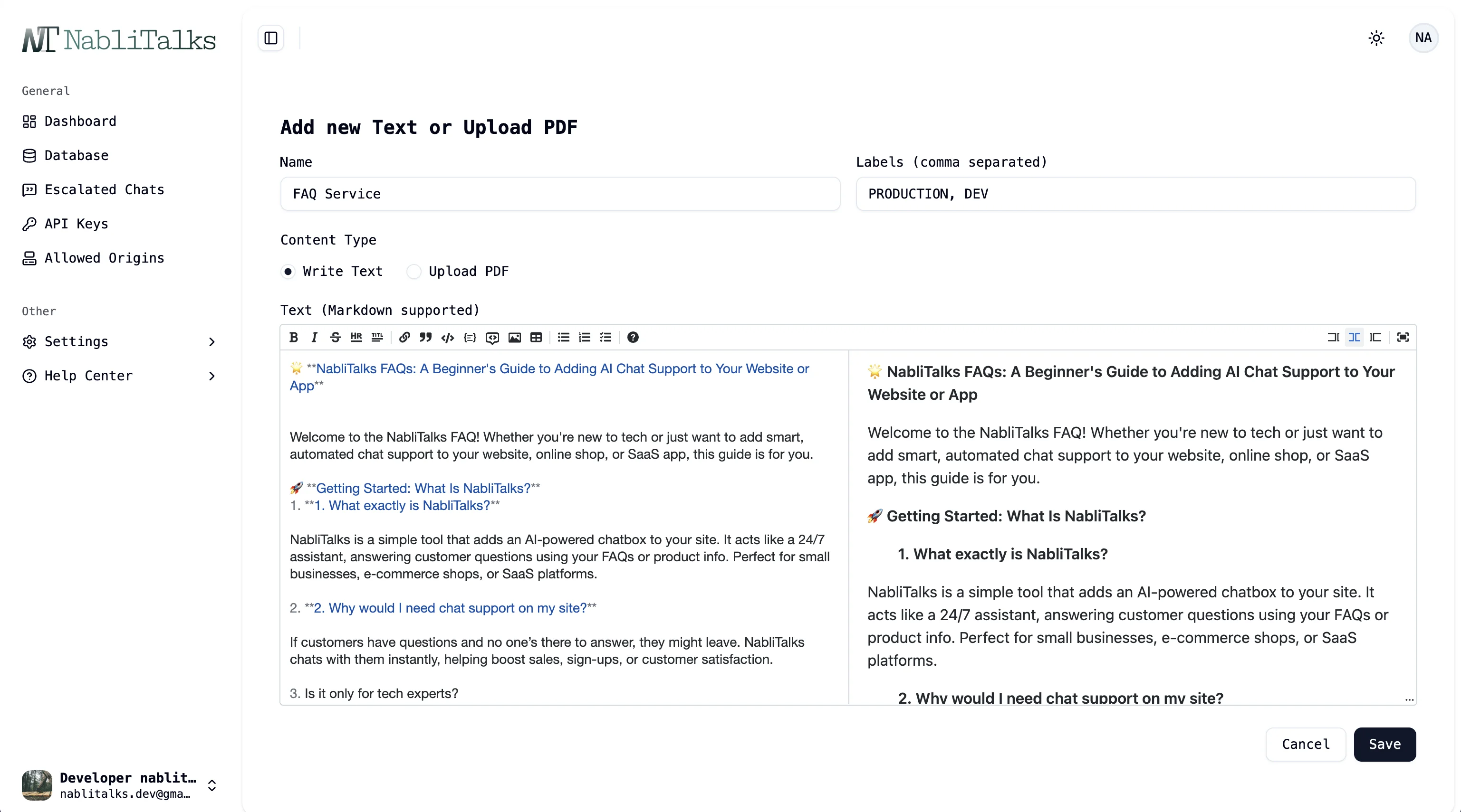 Create form screenshot